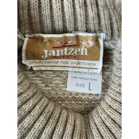 Vintage Jantzen Sweater Mens Large Knit Snowflake Nordic Pullover USA 80s - Picture 4 of 4